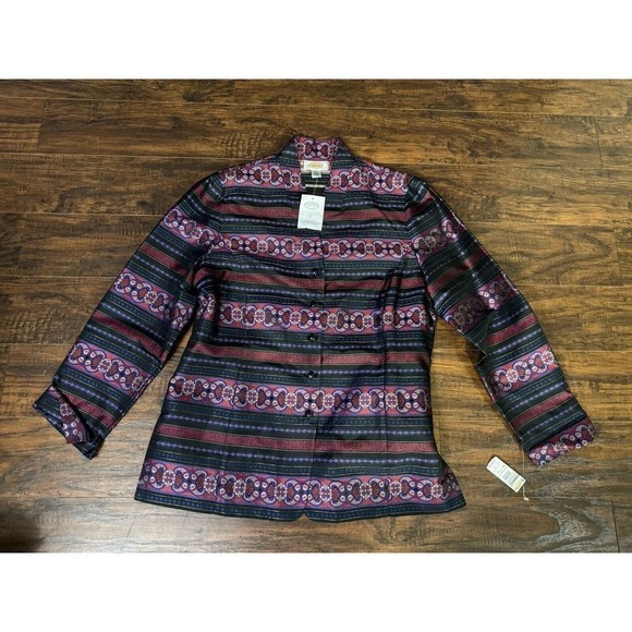 Talbots Silk Blend Button Up Top Woman’s Aztec Print Long Sleeve V-Neck Sz:12 - Picture 1 of 5